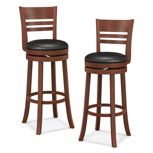 Set of 2 360° Bar Stools with PU Upholstered SeatsBrown
