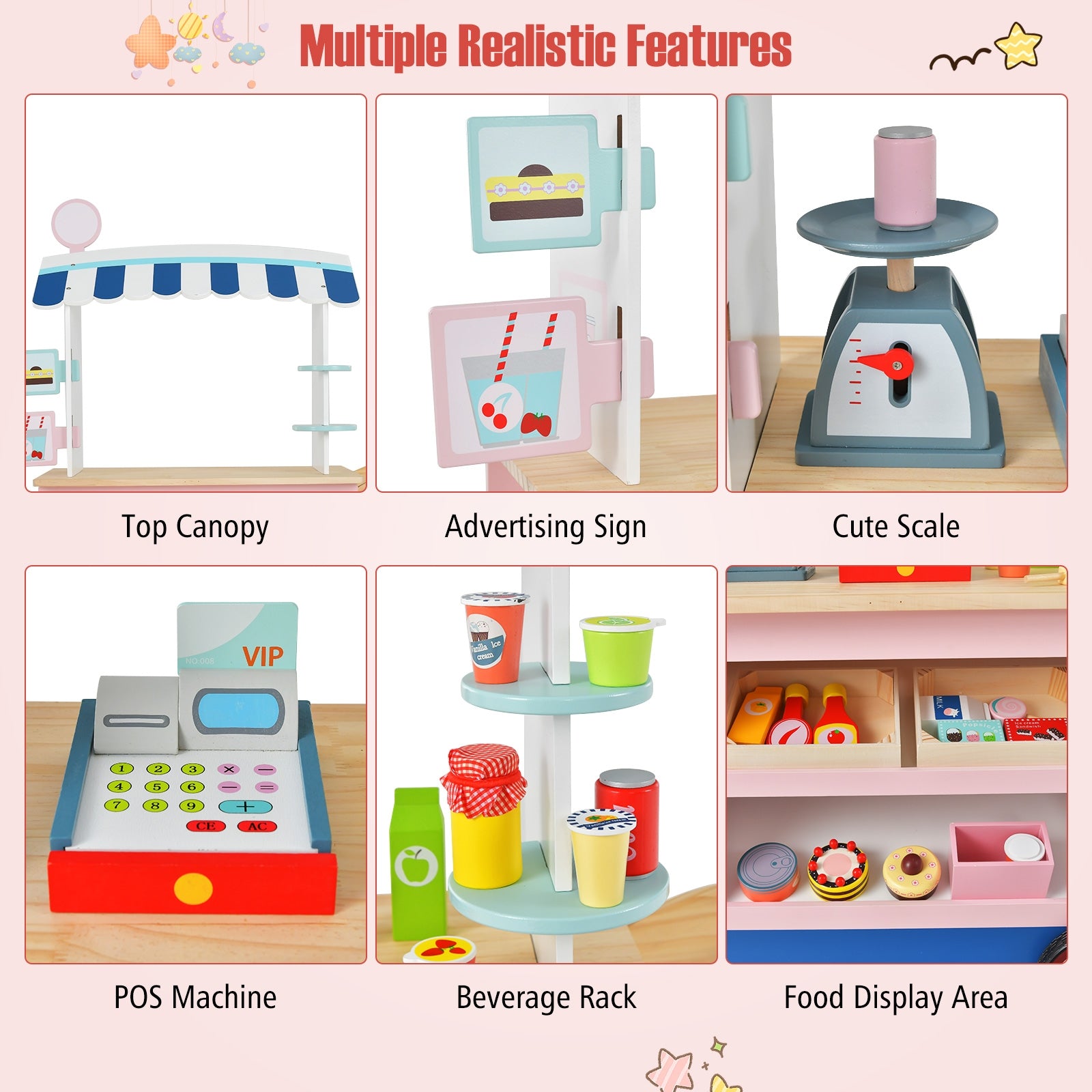 Toy Cart Play Set with POS Machine and Lovely Scale-Multicolor