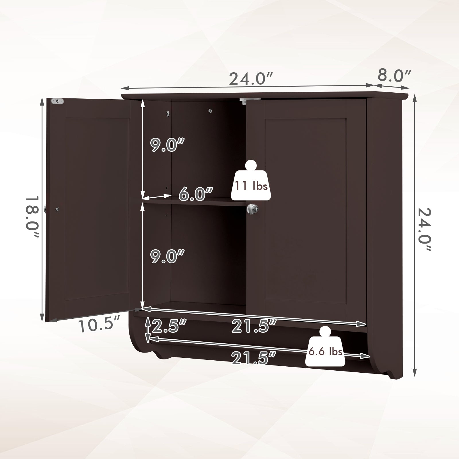 Wall Mounted Bathroom Storage Medicine Cabinet with Towel Bar-Brown