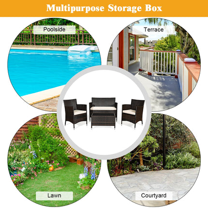 4 Pieces Comfortable Outdoor Rattan Sofa Set with Glass Coffee Table-Beige and Gray