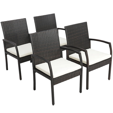7 Pieces Patio Rattan Dining Set with Umbrella Hole-L-shaped Handrail