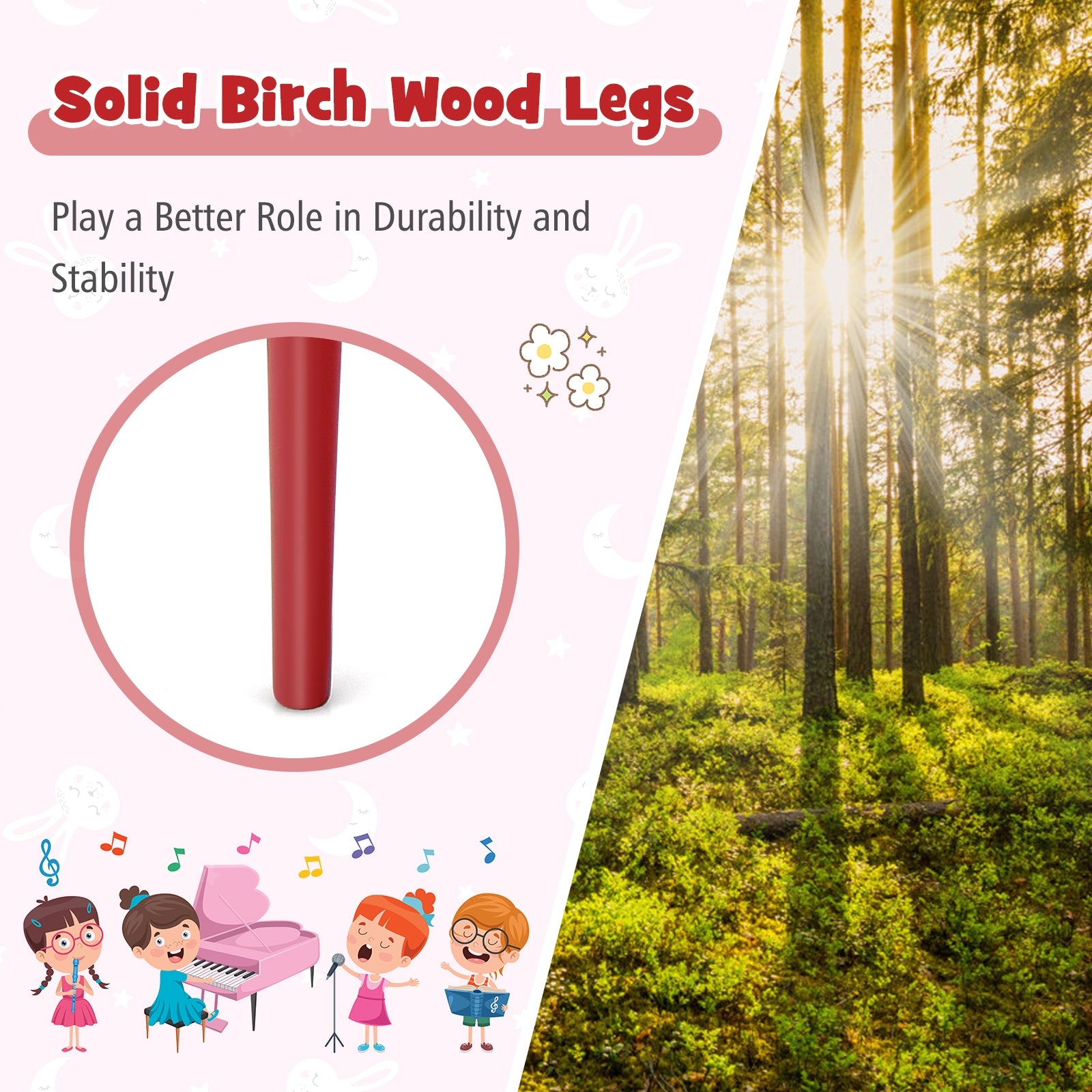 30-Key Wood Toy Kids Grand Piano with Bench and Music Rack-Red