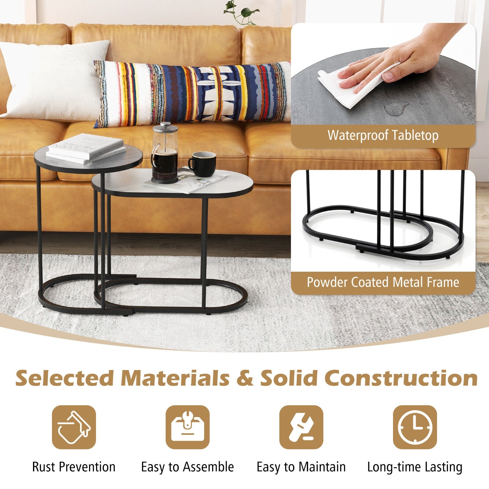 2-in-1 Design Faux Marble Top Tea Table