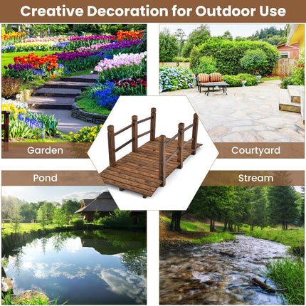 5 Feet Wooden Garden Bridge with Safety Rails-Brown