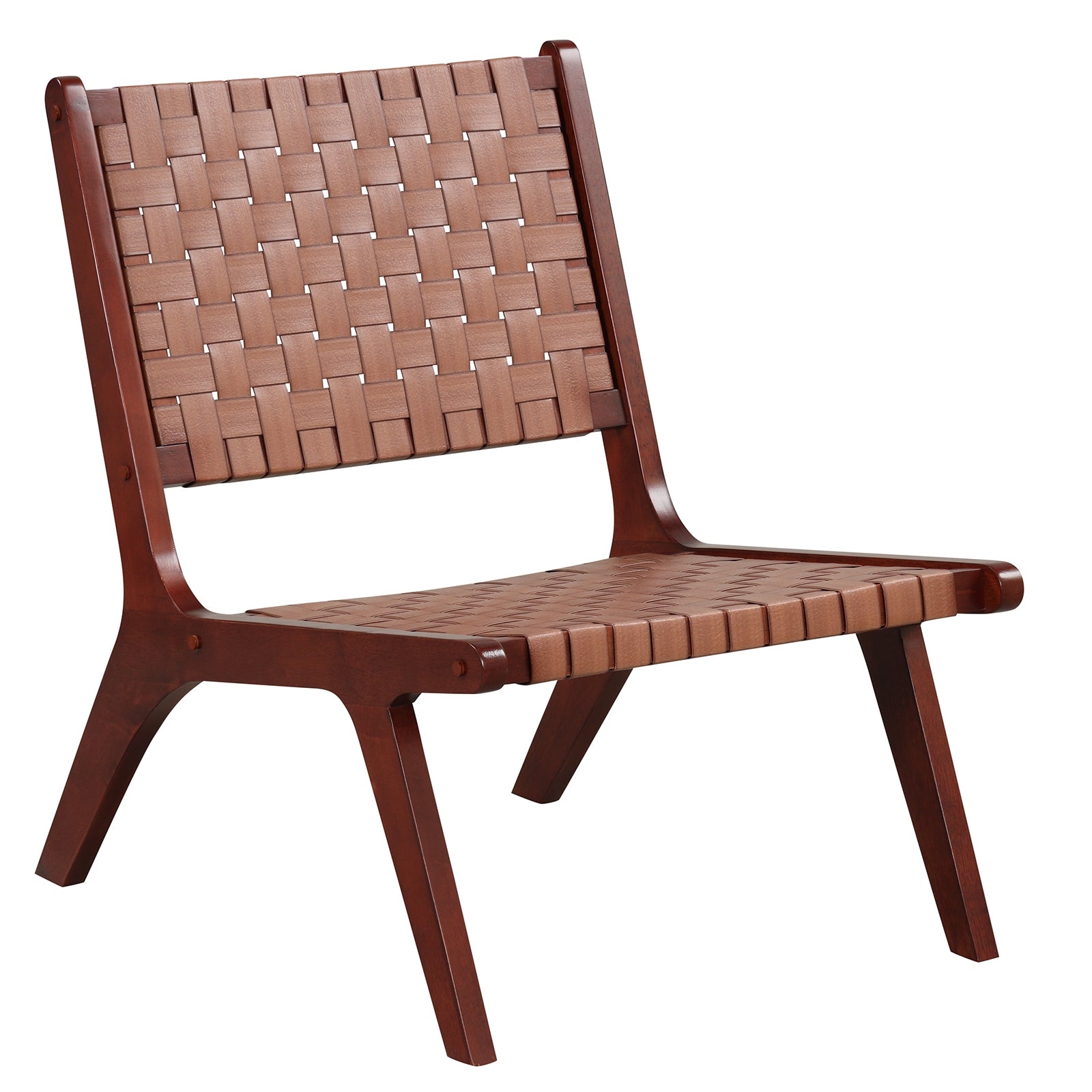Set of 1/2 Woven Leather Accent Chairs with Wood Frame-1 Piece