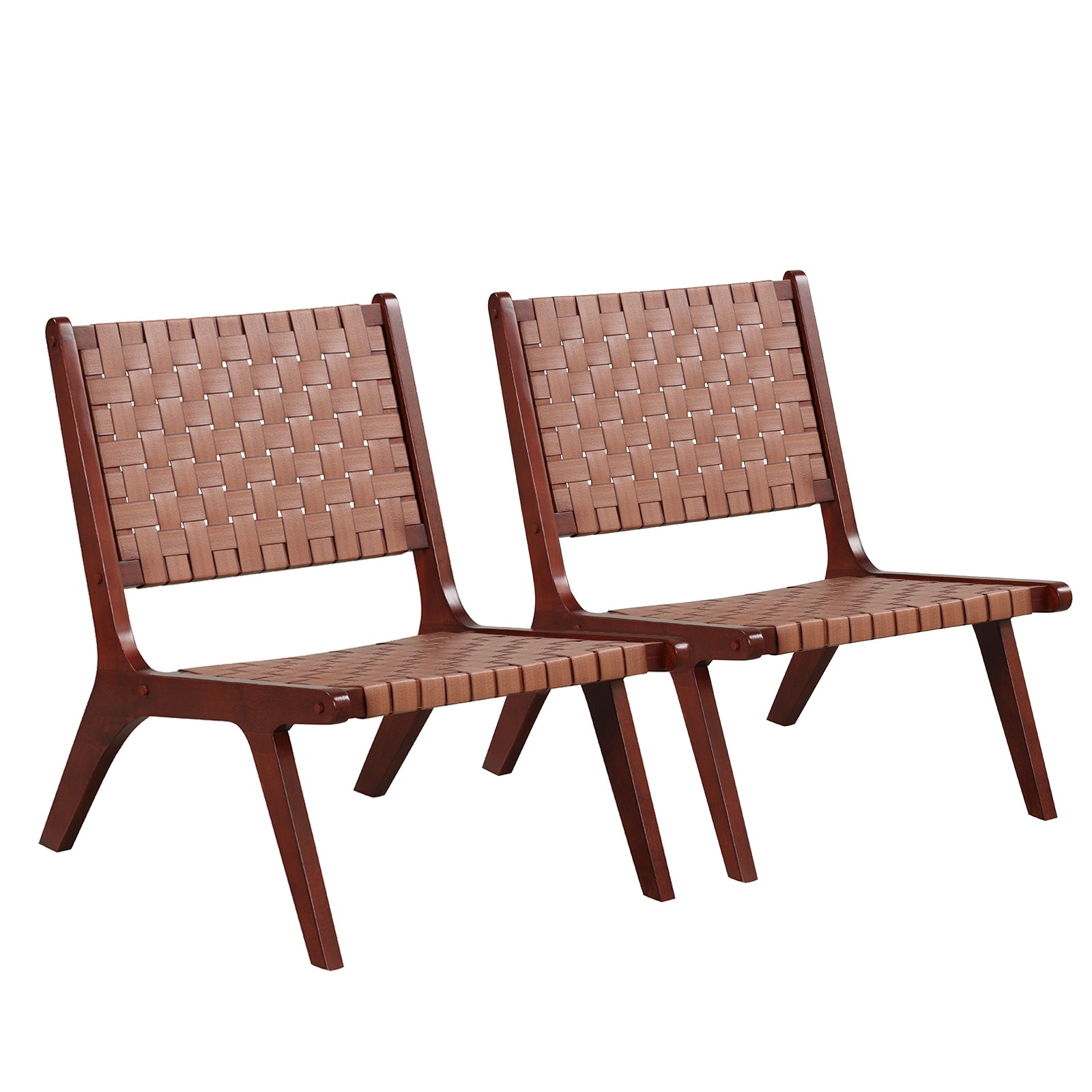 Set of 1/2 Woven Leather Accent Chairs with Wood Frame-Set of 2