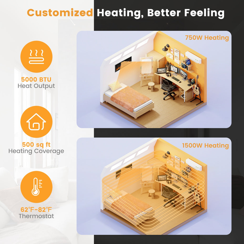 50 Inches Electric Fireplace in-Wall Recessed with Remote Control and Adjustable Color and Brightness-50 inches