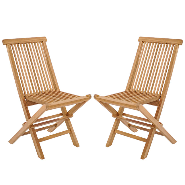 Set of 2 Indonesia Teak Patio Folding Chairs with High Back and Slatted Seat