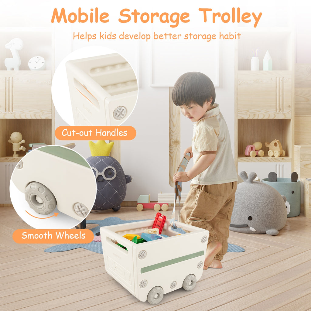 Multipurpose Toy Chest and Bookshelf with Mobile Trolley-Gray