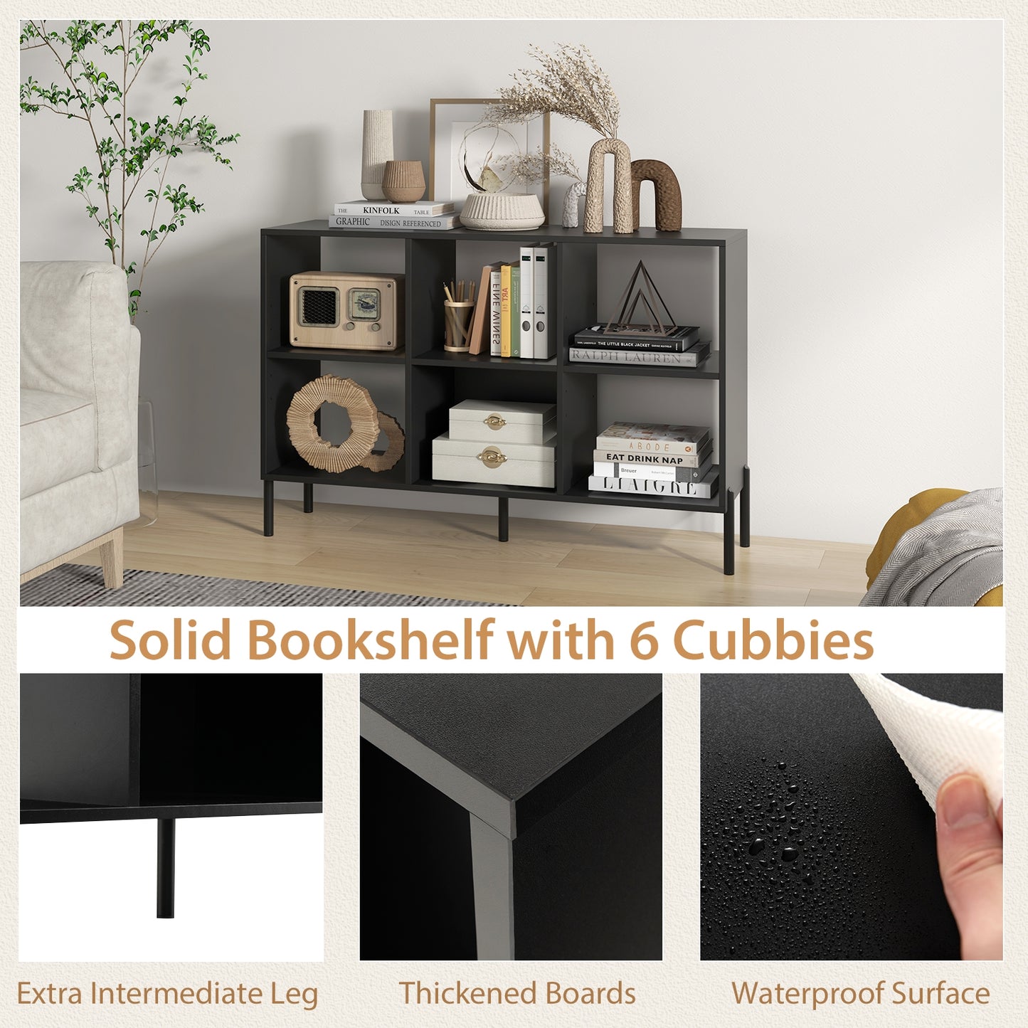 Open-Back Bookshelf with Drawer for Study-Black