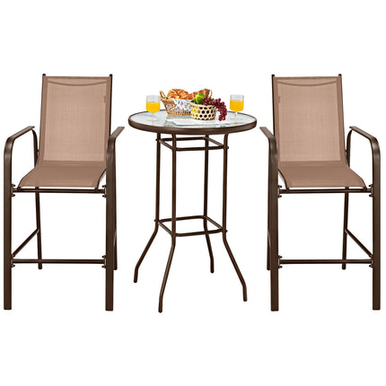 3 Pieces Outdoor Patio Bar Table Stool Set-Brown