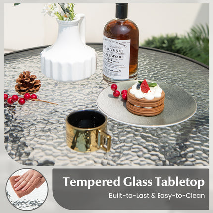 38 Inch Patio Bar Table with Tempered Glass Tabletop