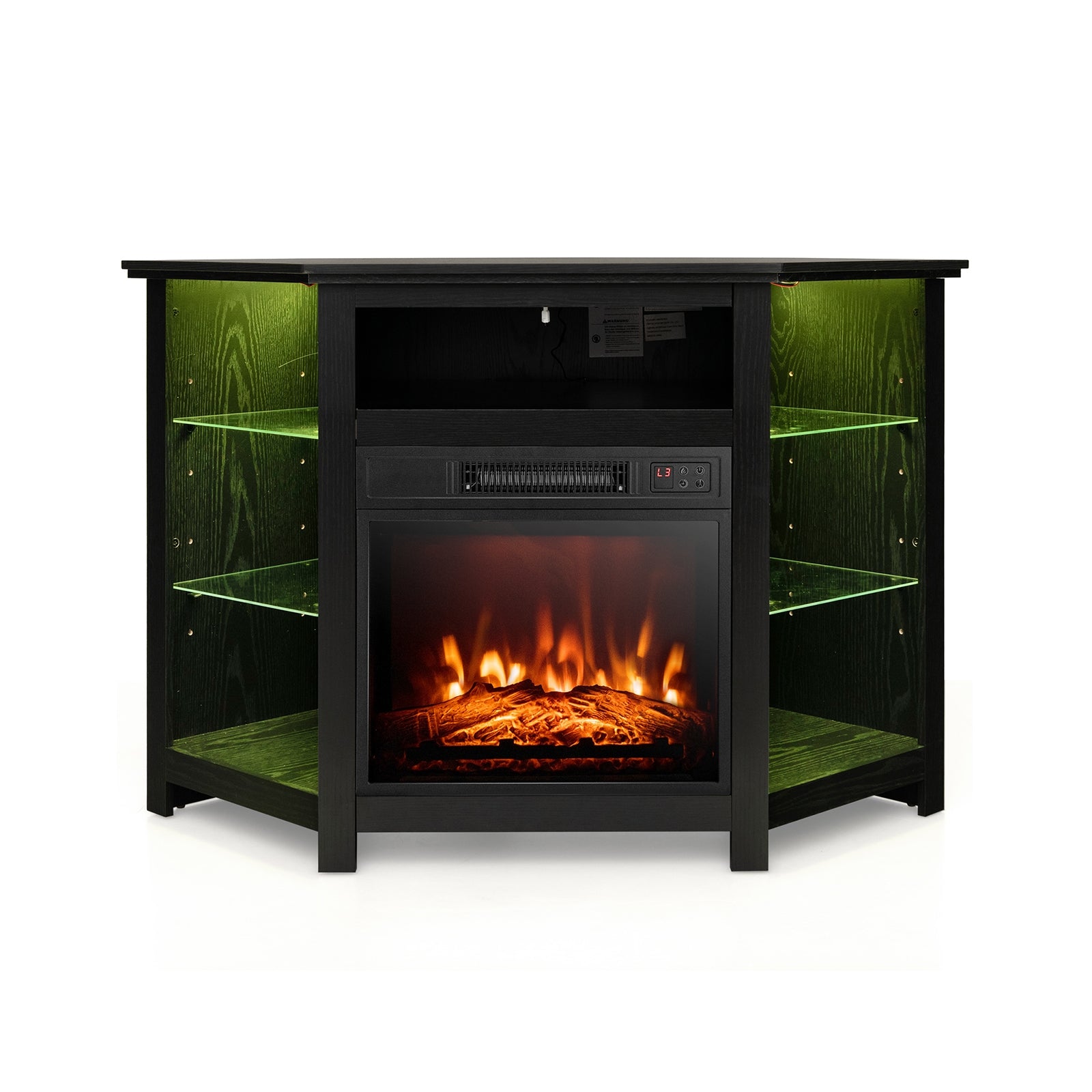 Fireplace Corner TV Stand with LED Lights and Smart APP Control for 50 Inches TV-Black