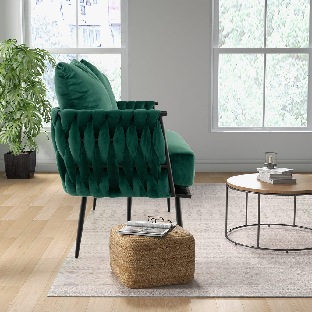 Modern Loveseat Sofa Upholstered Dutch Velvet Sofa Couch-Green