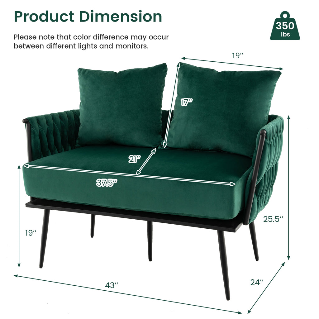 Modern Loveseat Sofa Upholstered Dutch Velvet Sofa Couch-Green