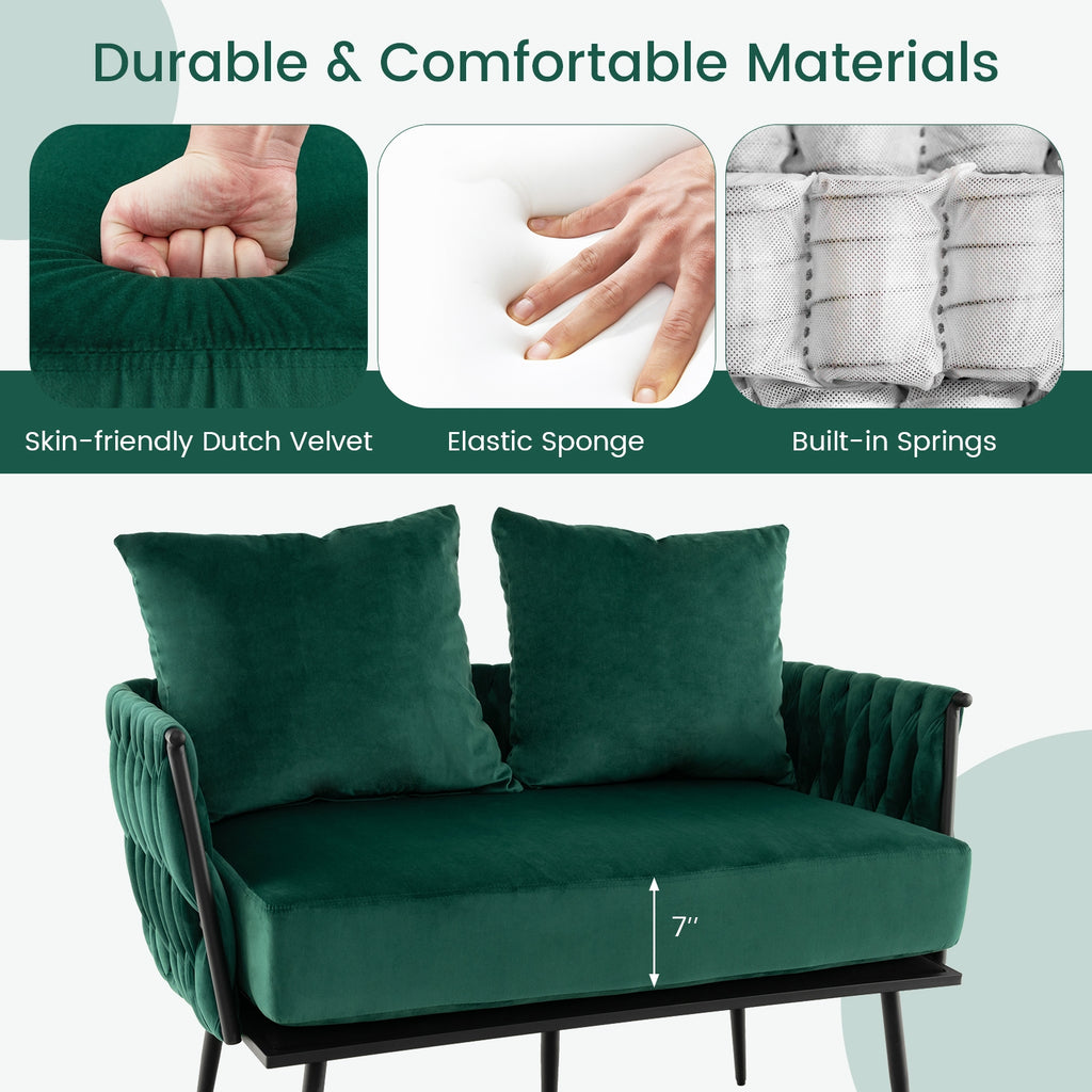 Modern Loveseat Sofa Upholstered Dutch Velvet Sofa Couch-Green