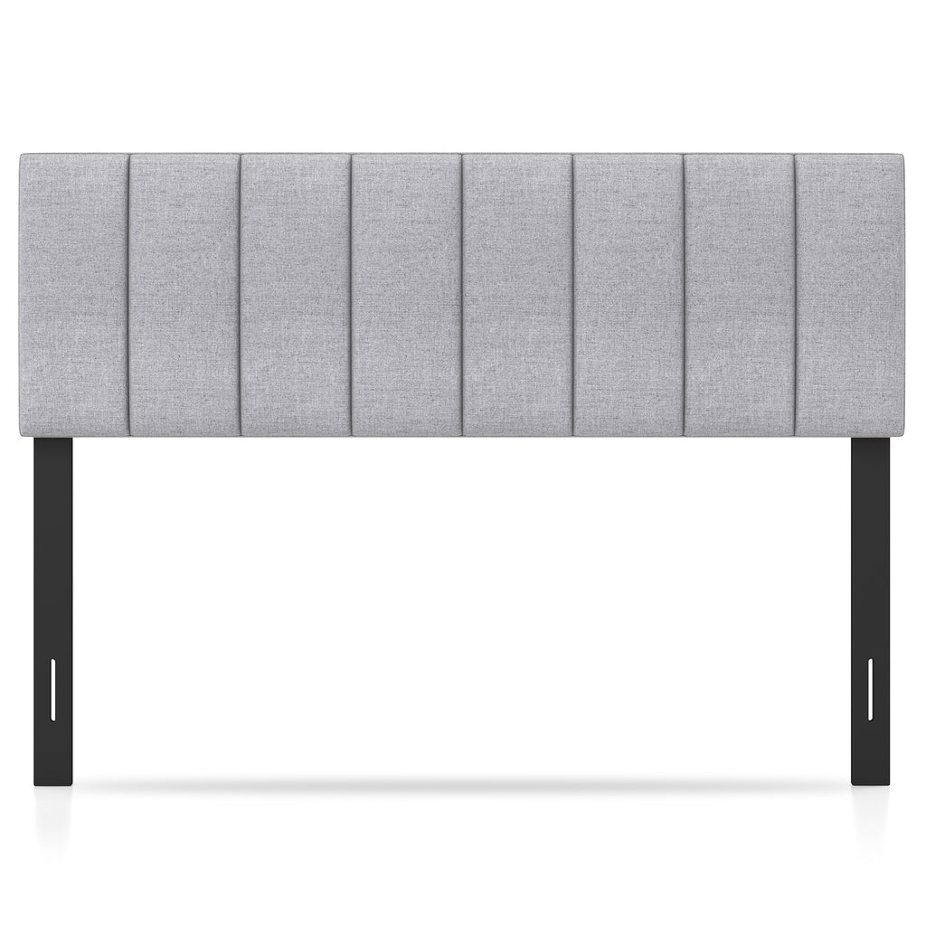 Linen Upholstered Headboard with Solid Wood Legs and Adjustable Width-Gray