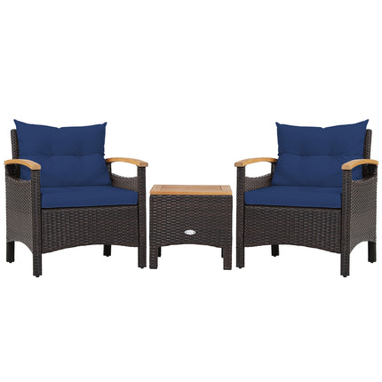 3 Pieces Patio Rattan Furniture Set with Removable Cushion-Navy