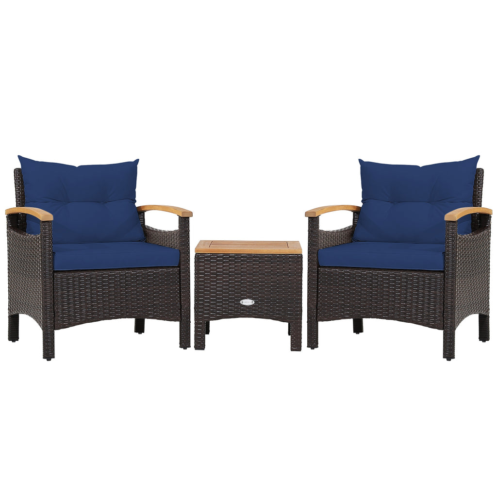 3 Pieces Patio Rattan Furniture Set with Removable Cushion-Navy
