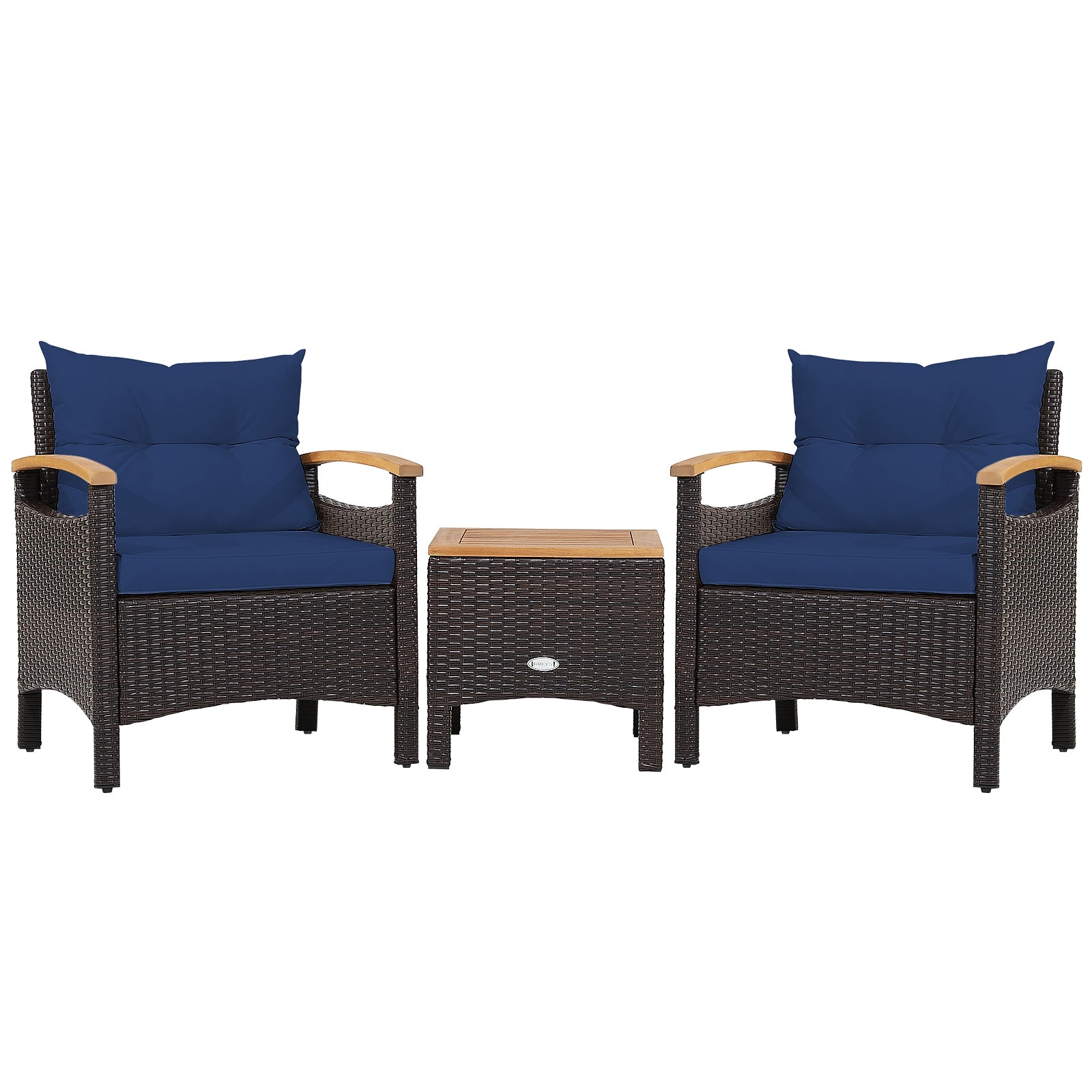 3 Pieces Patio Rattan Furniture Set with Removable Cushion-Navy