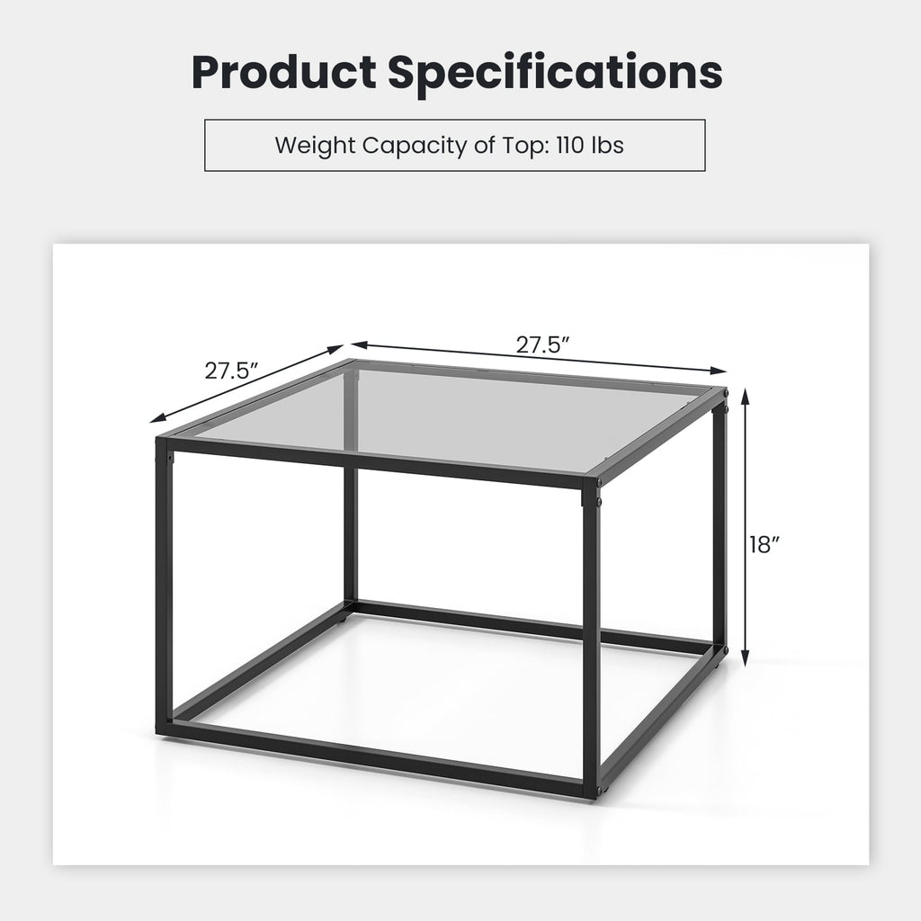 27.5 Inch Home Square Tea Table with Heavy-duty Metal Frame-Gray