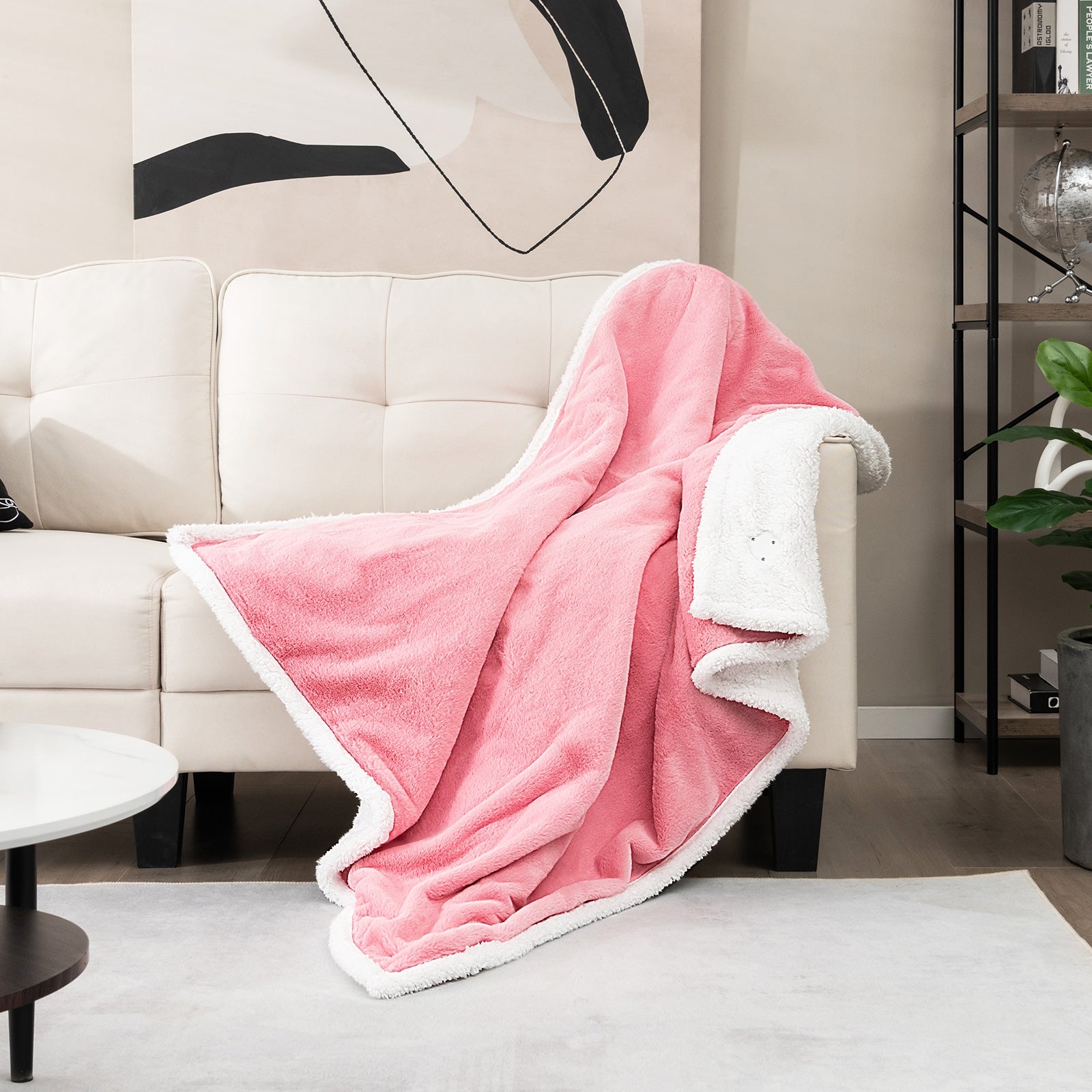 Electric Heated Blanket Throw with 10 Heat Settings-Pink