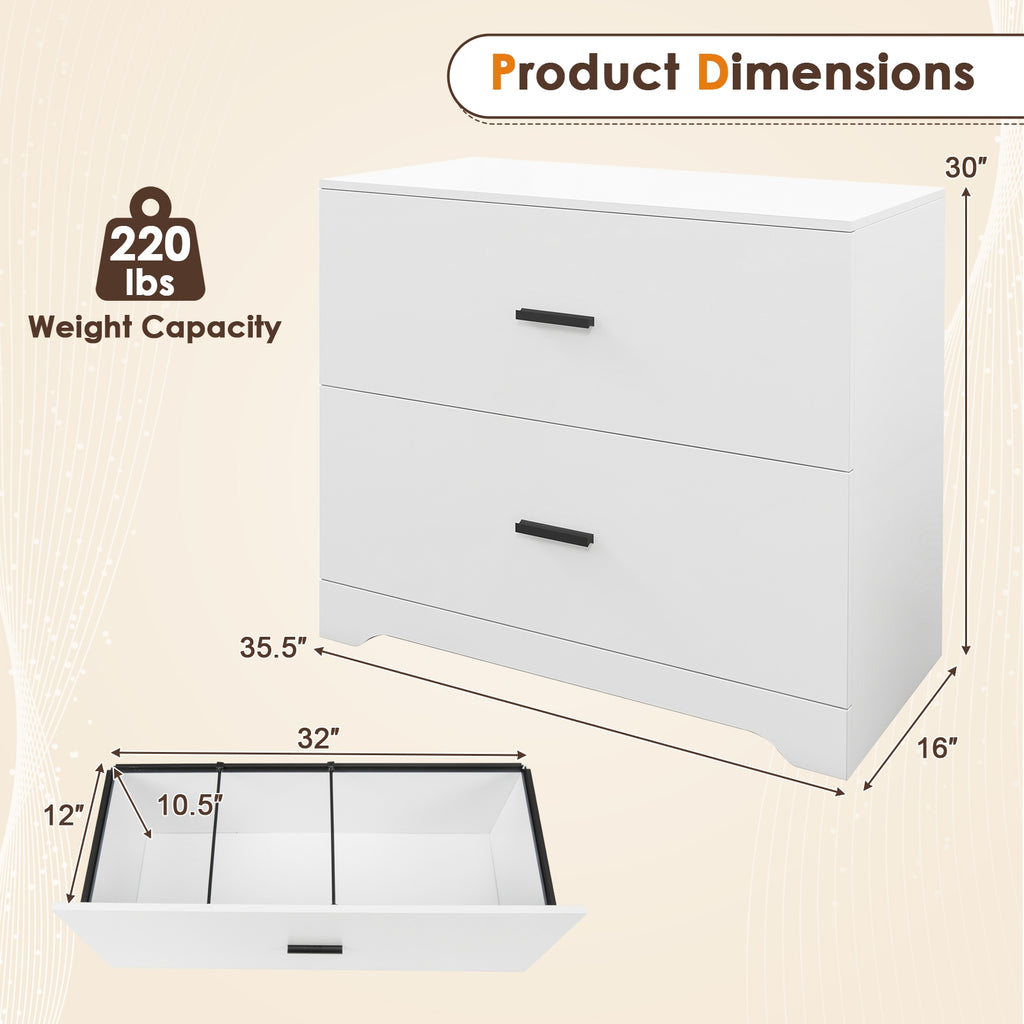 2-Drawer Lateral File Cabinet with Adjustable Bars for Home and Office-White