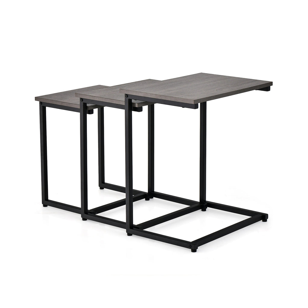 3 Pieces Multifunctional Coffee End Table Set-Oak