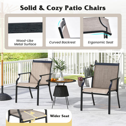 4 Piece Patio Dining Chairs Large Outdoor Chairs with Breathable Seat and Metal Frame-Coffee
