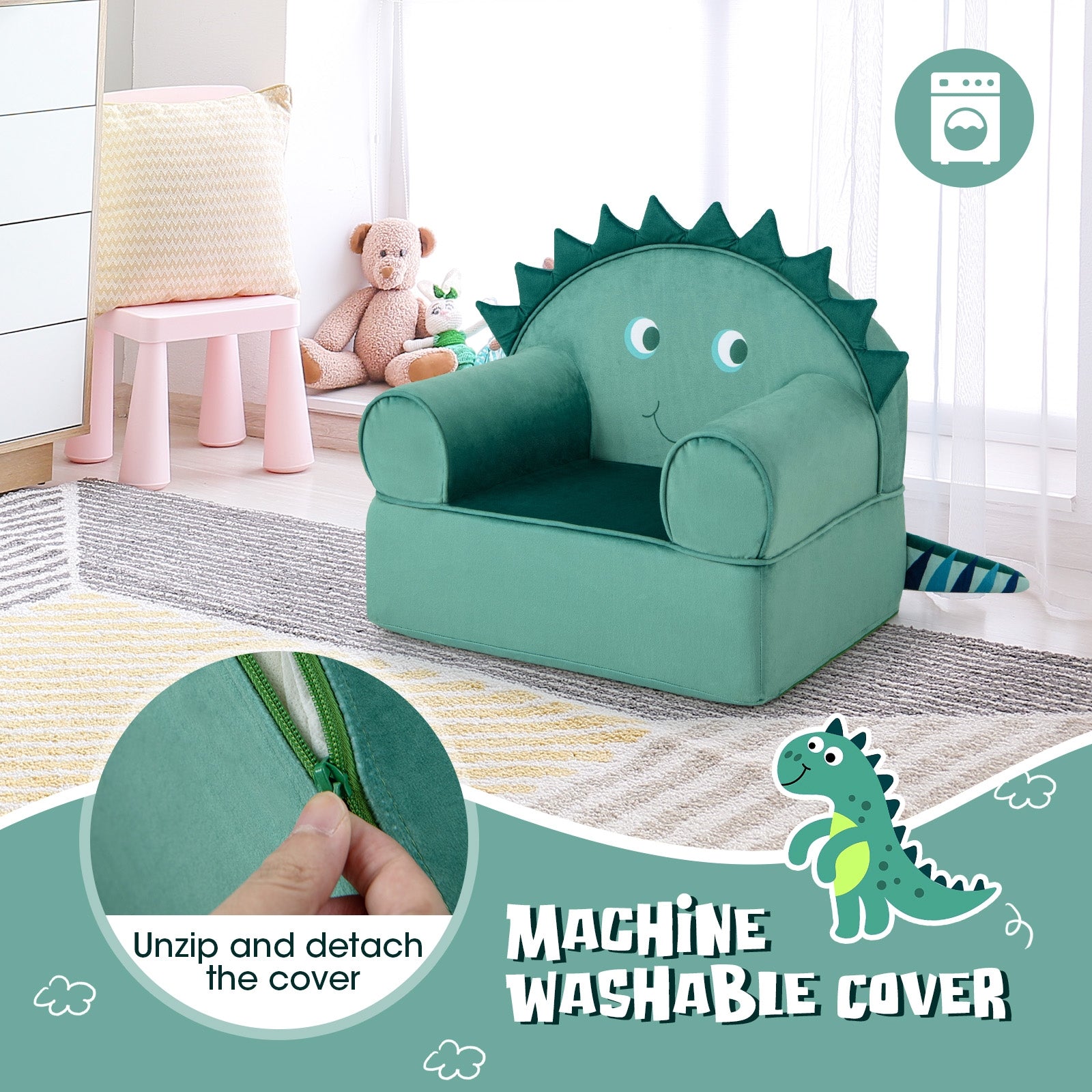 Original Kids Sofa with Armrest and Thick Cushion-Green
