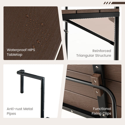 Folding Hanging Table with 3-Level Adjustable Height for Patio Balcony-Coffee