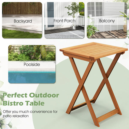 20 Inch Hardwood Patio Folding Table with Slatted Tabletop