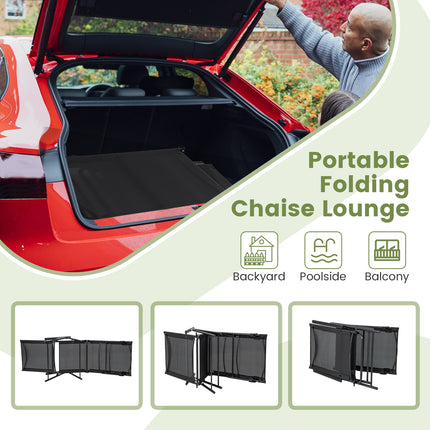 2 Piece Patio Folding Chaise Lounge Chairs Recliner with 6-Level Backrest-Black
