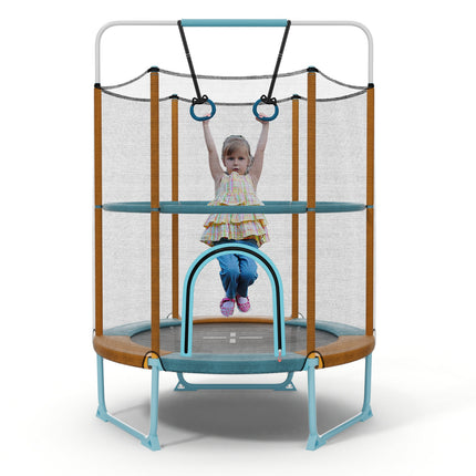 60 Inch Trampoline with Gymnastic Bar and Rings for Kids-Orange