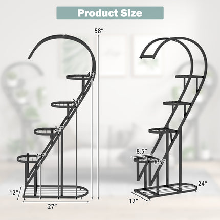 5 Tier Metal Plant Stand with Hanging Hook for Multiple Plants-Black