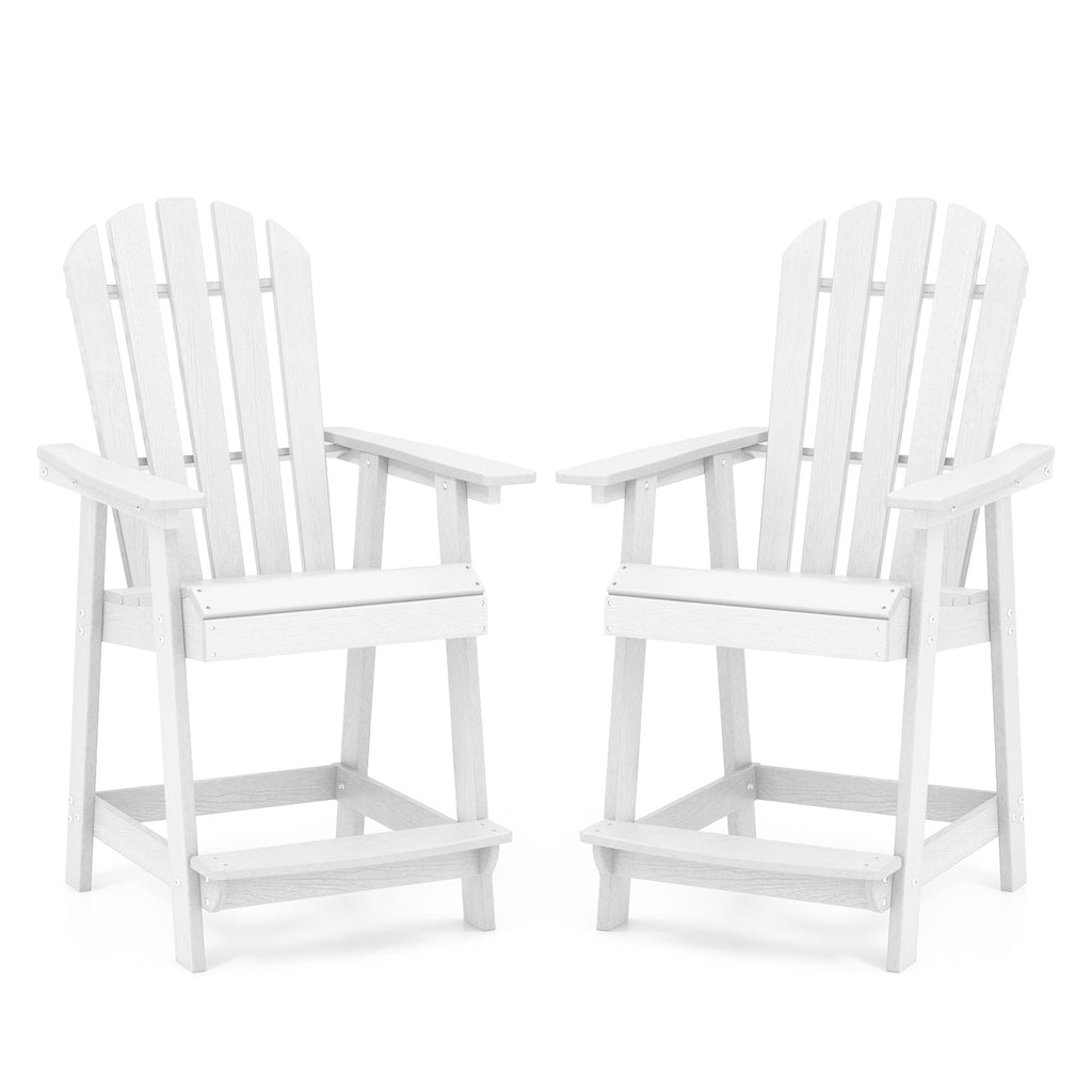 HDPE Patio Chair with Armrest and Footrest for Indoor Outdoor-White