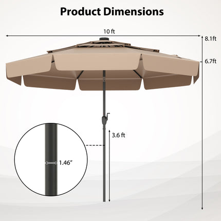 10 Feet Solar Patio Umbrella with 3-Tier Vented Top-Taupe