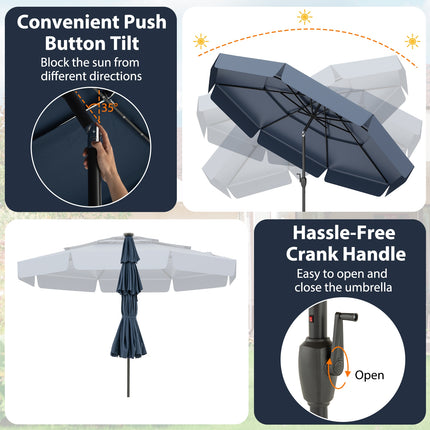 10 Feet Solar Patio Umbrella with 3-Tier Vented Top-Navy