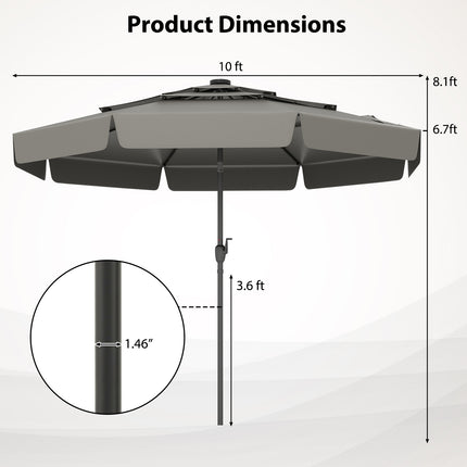 10 Feet Solar Patio Umbrella with 3-Tier Vented Top-Gray