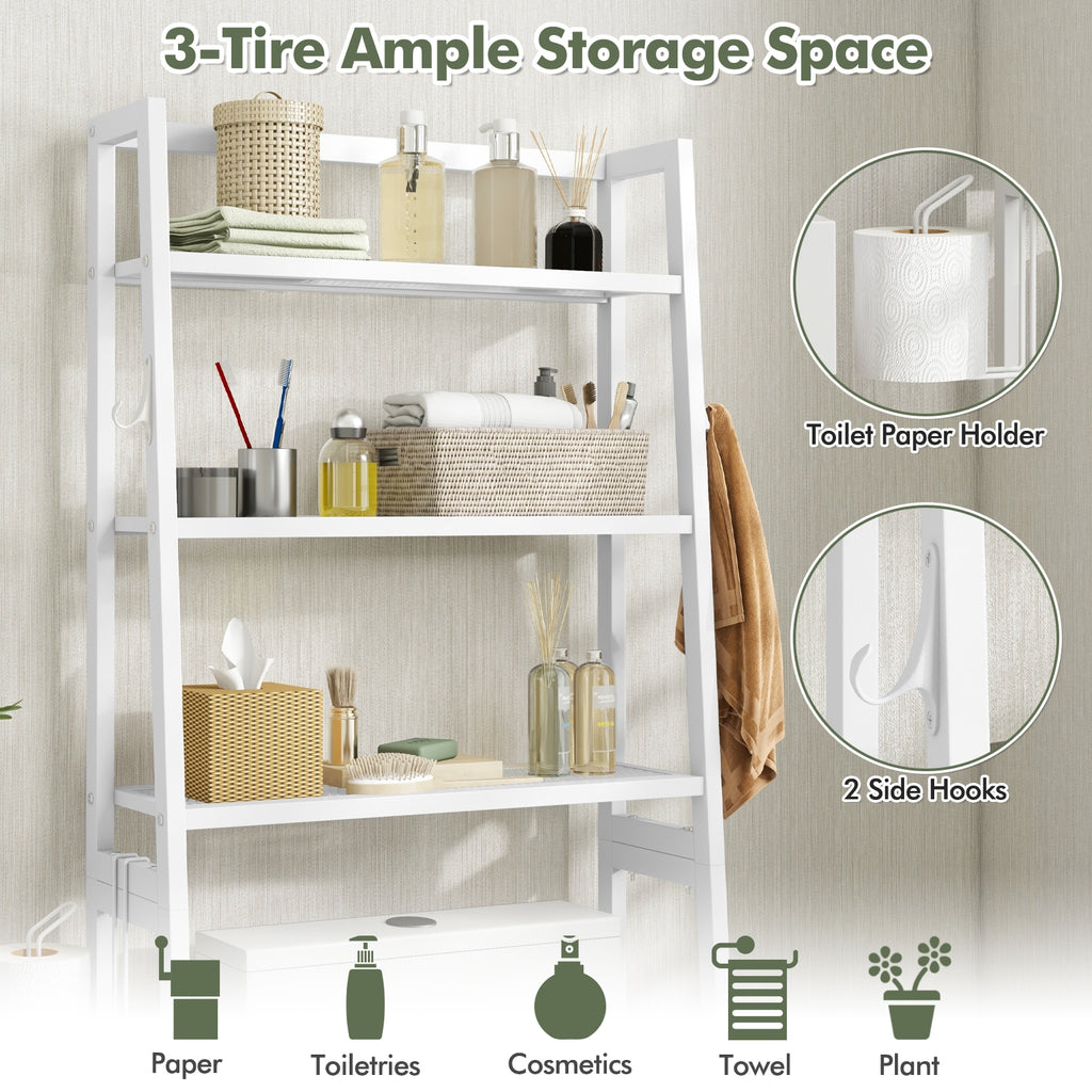 3-Tier Over The Toilet Storage Shelf with Adjustable Bottom Bar-White