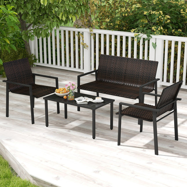 4 Pieces Patio Furniture Set with Heavy Duty Galvanized Metal Frame-Brown