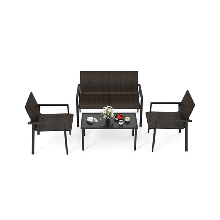 4 Pieces Patio Furniture Set with Heavy Duty Galvanized Metal Frame-Brown