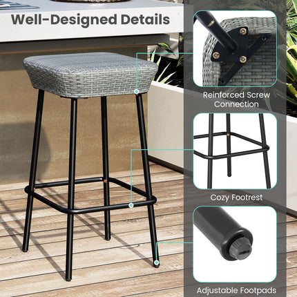 29.5 Inches Patio Bar Stools Set of 2 with Rattan Seat and Footrest
