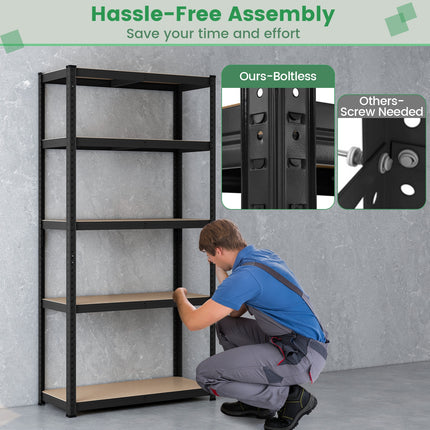 5-Tier Heavy Duty Metal Shelving Unit with 2000 LBS Total Load Capacity-Black