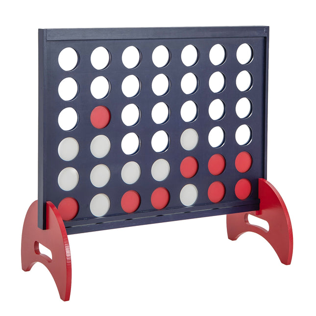 Wooden 4-in-a-row Game Set with 42 PCS Chips and 600D Oxford Fabric Carrying Bag-Blue