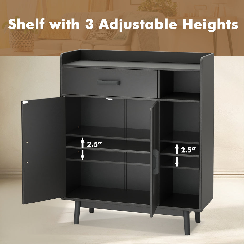 Floor Storage Cabinet Free Standing Cupboard Chest with 1 Drawer-Black