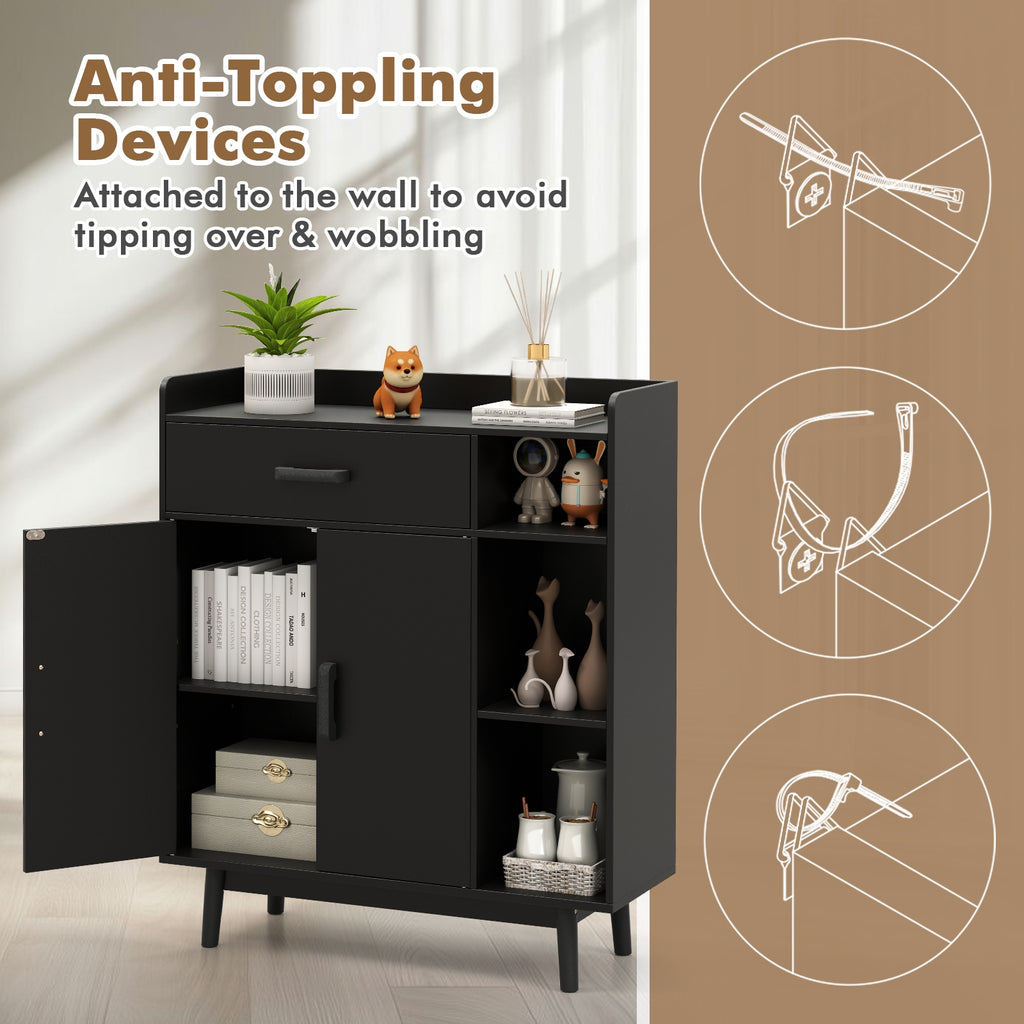 Floor Storage Cabinet Free Standing Cupboard Chest with 1 Drawer-Black