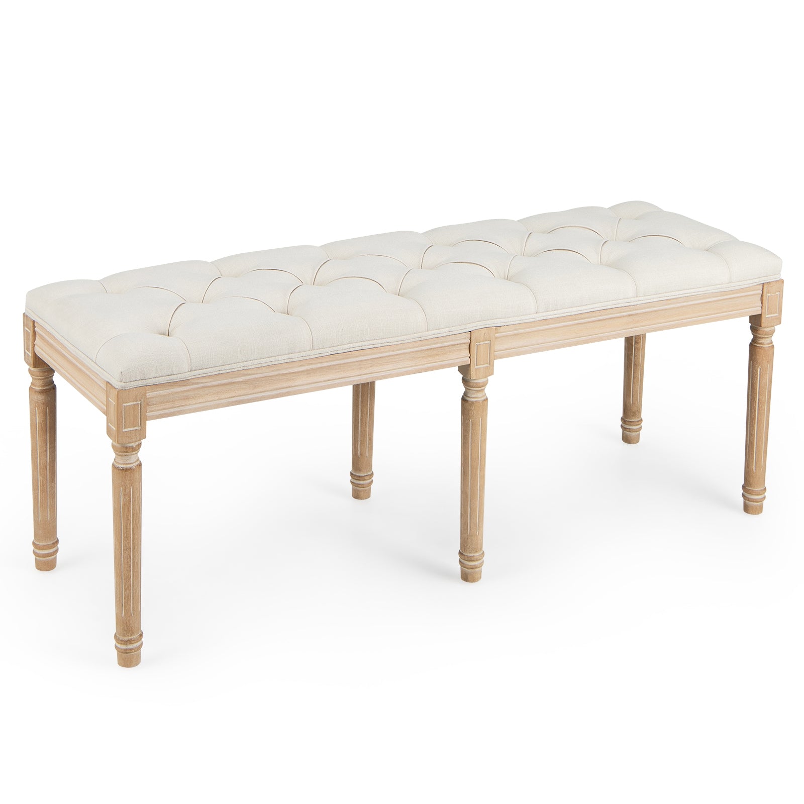 French Vintage Entryway Bench 47 Inch Upholstered Dining Bench-Beige