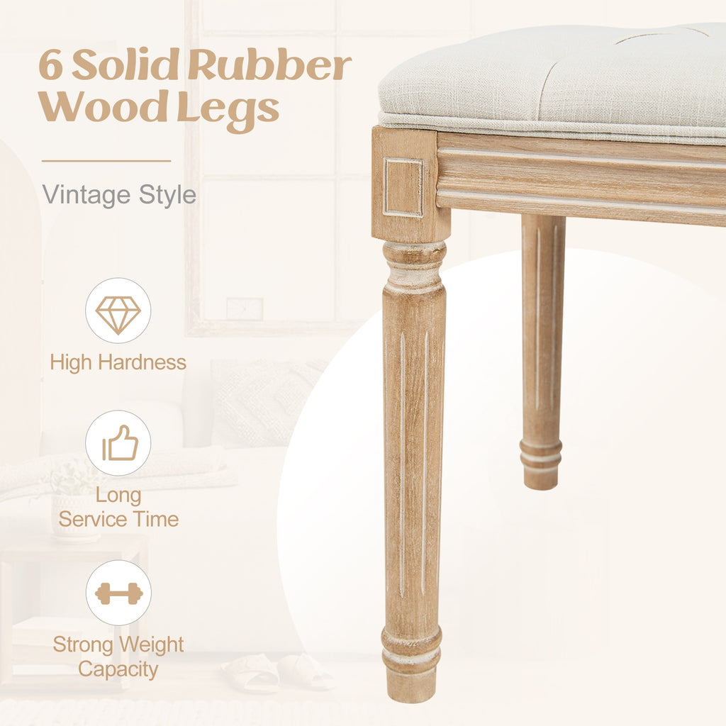 French Vintage Entryway Bench 47 Inch Upholstered Dining Bench-Beige