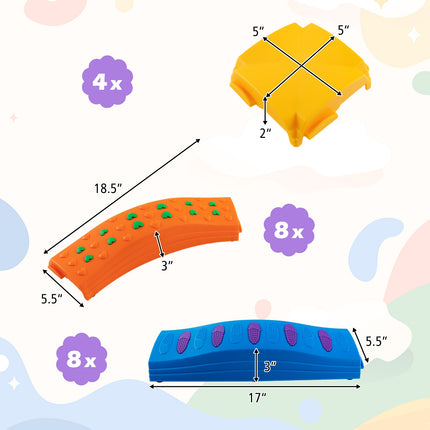 Colorful Kids Wavy Balance Beam with Textured Surface and Non-slip Foot Pads-Blue & Orange